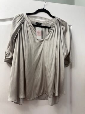 Current Air Silver Satin Peasant Blouse